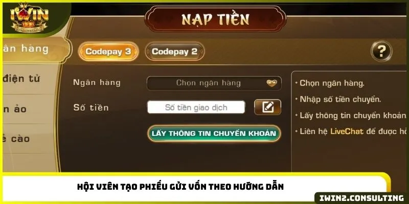 Hội viên tạo phiếu gửi vốn theo hướng dẫn